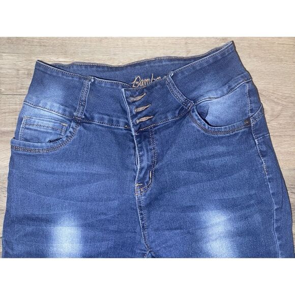 Bamboo Jeans Women’s Size Large Distressed Medium Wash Skinny Mid Rise - Picture 2 of 4